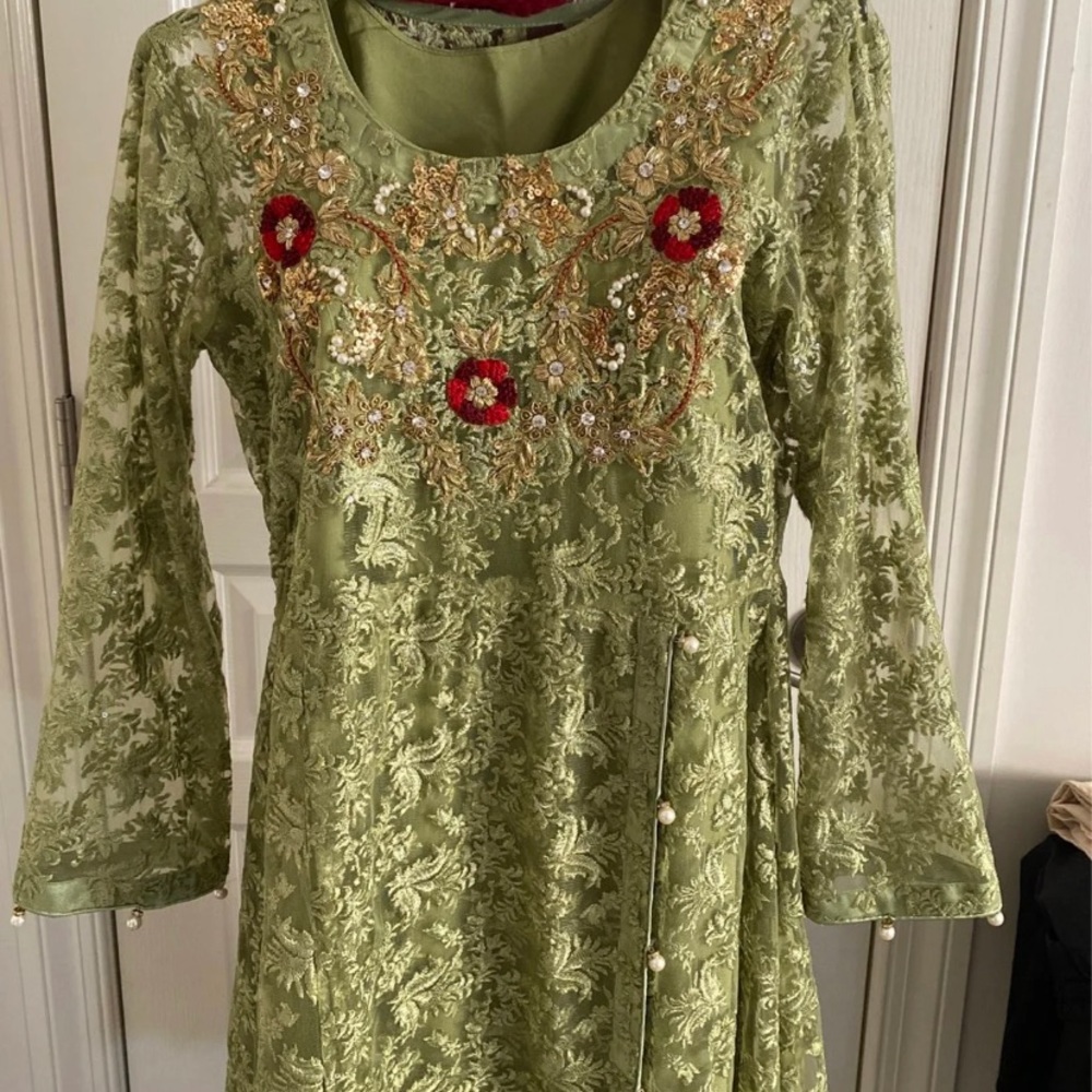 Green & Red Net Shalwar Kameez